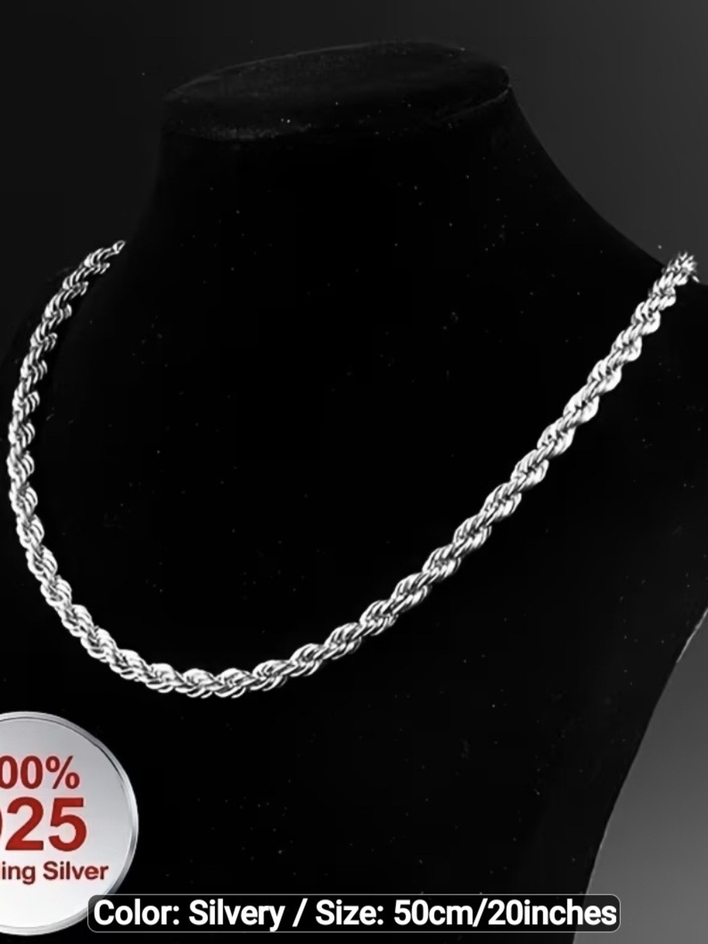 🩶🩶NEW🩶🩶 GORGEOUS!! 20" S925 SILVER Thick Twisted Rope Necklace